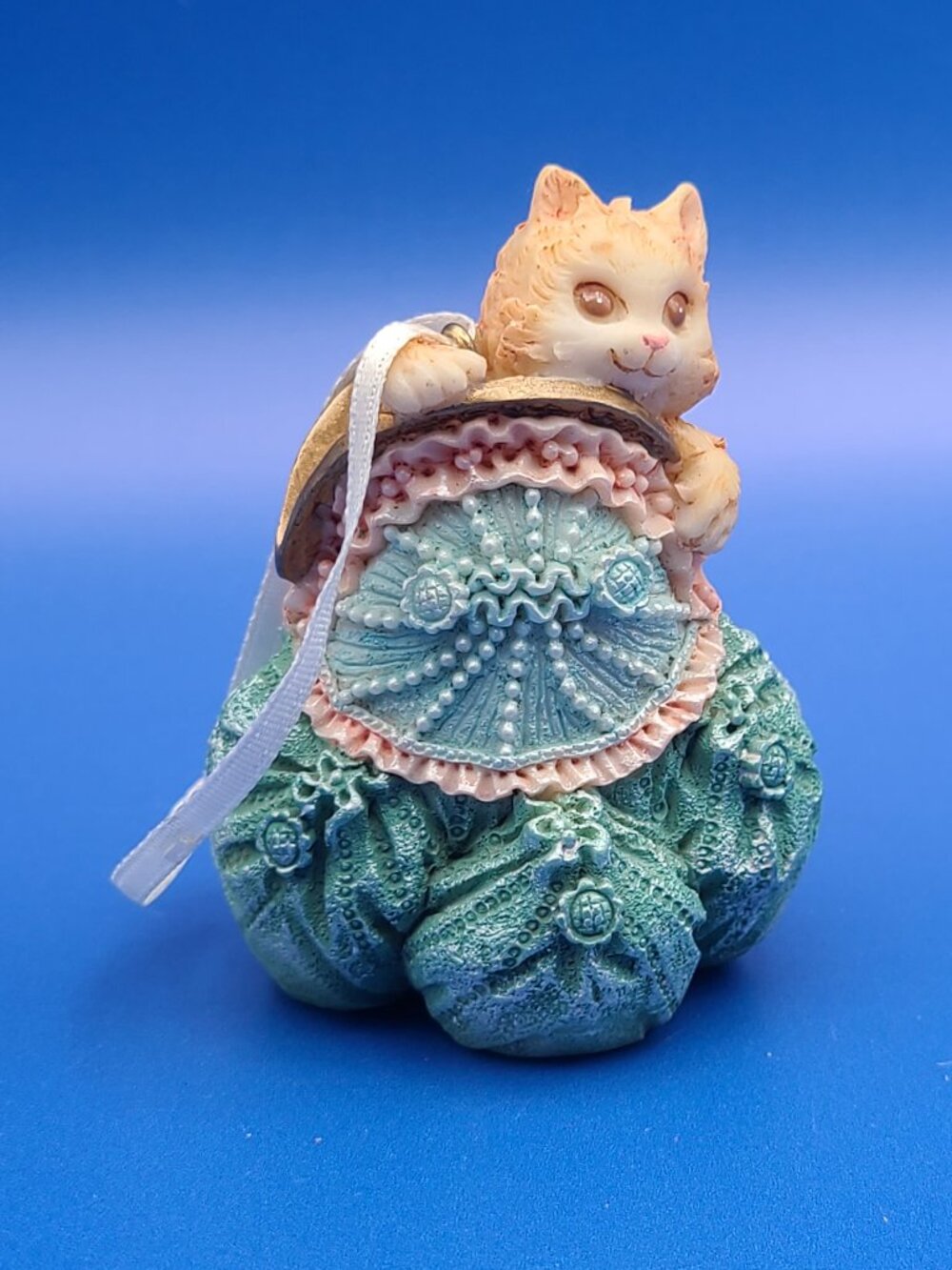 Ganz Vintage 1990s Resin Orange Cat In Purse Ornament